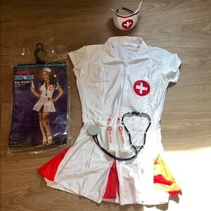 Women's White and Red Nurse Costume Set